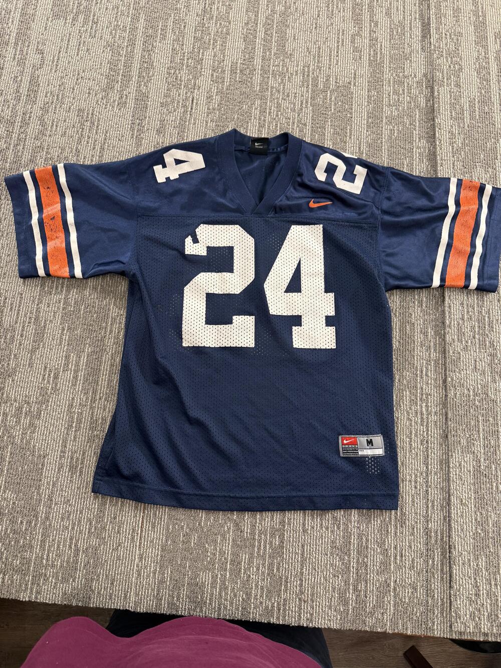 Nike Shirt Youth Medium Navy Blue Football Jersey Mesh V-Neck Number 24 Swoosh